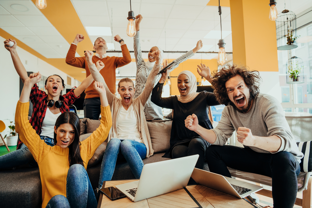 Group of business people in modern startup office, team success and job done concept. High quality photo