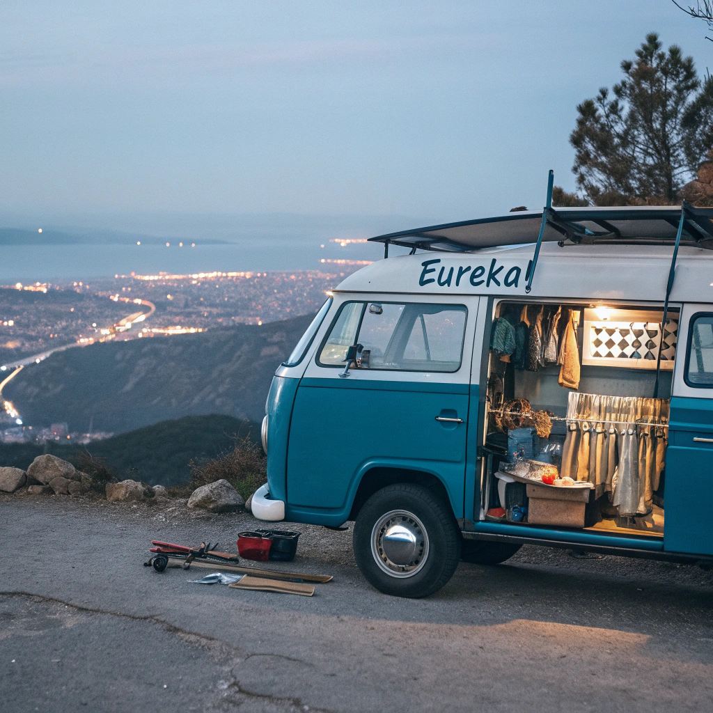 a-blue-volkswagen-camper-van-with-the-white-inscri a-blue-volkswagen-camper-van-with-the-white-inscri